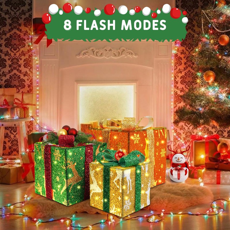 Robofun Set of 3 LED Christmas Gift Boxes, LED Decorative