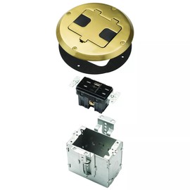 RACO Floor Box Kit 6239ACBP Brass 15A/125V Duplex Receptacle Outlet with USB Ports, Single Gang Electrical Box for Wood Sub-Floor with 3.1A/5V Type A and C USB Outlet Receptacles for Home Improvement