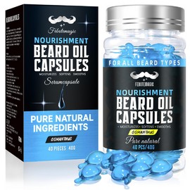 FEBOTE Beard Oil Capsules for Men – Beard Conditioner with Marula, Baobab & Grape Seed – Non-Greasy, Travel-Friendly & Plant-Based – Great Gift for Him – 40 Count (Jasmine Scent)