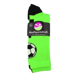 MadSportsStuff Soccer Ball Crew Socks (Neon Green/Black, Large)