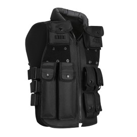 HUNTVP Tactical Vest Military Army Waistcoat Molle Airsoft Vest for Mens Womens Camping Hiking Hunting Outdoors (Type1-Black)