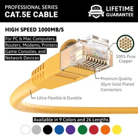 InstallerParts - Paquete de 10 cables Ethernet CAT5E cable UTP con arranque de 3 pies, color amarillo - Serie profesional - Cable de red de 1 gigabit/sec/Internet, 350 MHZ