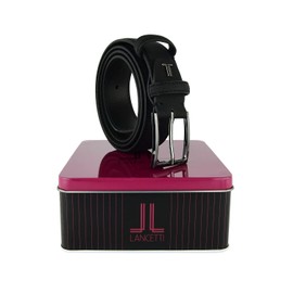Lancetti, Men's Belt PU Exterior Leather Lining Can be Shortened with Gift Box, Black 29 3.5 cm