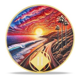 2 Year Sunset Coastal Road Sobriety Coin – Journey into Serenity NA Medallion – Spiritual Token for Recovery & Clean Time – Empowering NA AA Chips – Gift for Men & Women