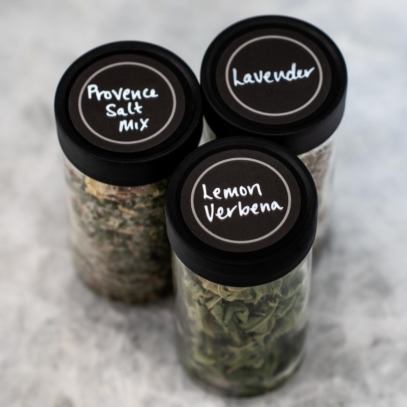 AllSpice 70 Black Water Resistant Round Spice Jar Labels Set