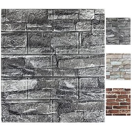 10PCS 3D Wall Panels Peel and Stick Foam 3D Brick Wallpaper Peel and Stick Black Faux Stone Wall Panel Self-Adhesive Wallpaper (10PCS, Black)