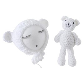 Jastore Infant Newborn Photography Prop Photo Crochet Boys Girls Knit Toy Bear Hats (Bear-White)