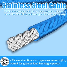 VIVBOO Stainless Steel Cable & Wire Rope 3/16" Vinyl Coated Steel Cable 50ft/100ft Length Ideal String Light Cable