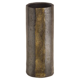 Shigaraki Ware MR-1-2521 Hephimon Vase Flower Base, Large, Vertical, Black, Ripples, Gold Pattern, Buddhist Altar, Pottery