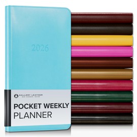 Gallery Leather Pocket Weekly Monthly Planner 2026, Elegantly Bound Calendar Planner and Notebook with Stylish Gold-Gilded Page Edges, 12 Months - Acadia Pool - 6 x 3.25 "