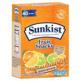 Sunkist Sour Citrus - Peanut, Fat, High Fructose Corn Syrup Free Mixed Fruit Gummies Box - Fruit Snacks with Mixed Berry Flavors - Juicy Gummy Candy Bulk by Kervan (40 Pouches)