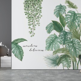 KHDULQ Pack of 2 Wall Stickers Plants Tropical Leaves Wall Stickers Hallway Wall Stickers Green Nature Jungle Bedroom Wall Stickers Living Room Children's Room Decoration for Modern Kitchen Wall