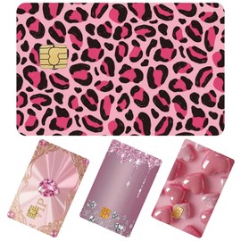 8PCS Cute Credit Card Stickers – Waterproof & Removable Slim Vinyl Skins for Debit Cards, No Bubble Design, Pink Leopard,Bublles Heart VIPPerfect for Women Girls Travel & Daily Use