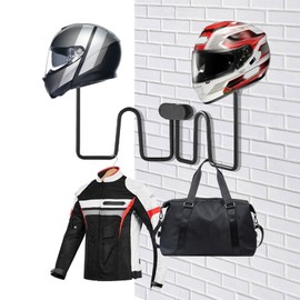 Motorcycle Helmet Holder Wall Mount, 180° Rotation Motorcycle Helmet Rack, Helmet Hanger Rack with Hooks, Motorcycle Helmet Stand for Coats, Caps, Baseballs and Rugby Helmet, Motorcycle Accessories