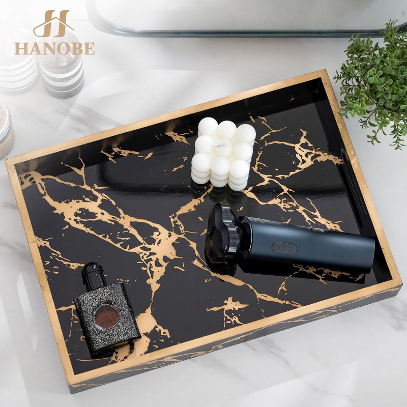Hanobe Marble Black Decorative Tray: Serving Coffee Table Tray Decor