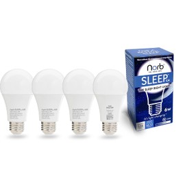 NorbSLEEP - Low-Blue LED Light Bulb for Bedtime and Evening, for Restful, Healthy Sleep for All Ages (Baby and Adults) (6W 4 Pack)