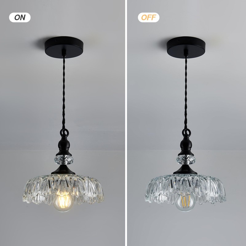 CVKASH Vintage Glass Pendant Light Fixture Black Modern Adjustable Chandelier