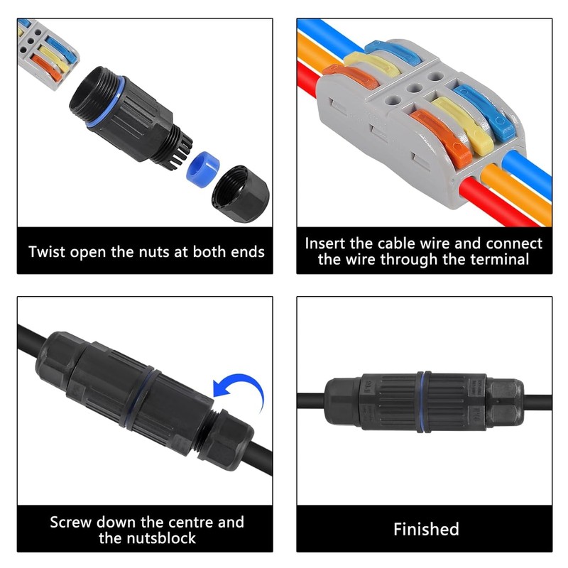 6 Pcs IP68 Waterproof Electrical Cable Connector, Outdoor 3 Way