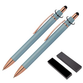 Fidget Pen for Adults - 2 Pack Stress Relief Pens with Gift Box - ADHD Anxiety - Metal with Rubber Grip - Focus for Office, Work (Blue-Blue)