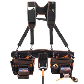 Tool Belts for Men, 36 Pockets Tool Belt with Suspenders, Heavy Duty Tool Belt Suspenders with Detachable & Adjustable Tool Pouches Bag for Electrician, Carpenter, Construction, Framers(35"-61")