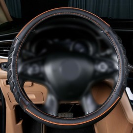Flying Banner car Steering Wheel Cover Faux Leather Massage Universal fit 3D Honeycomb Hole Anti-Slip Sporty 15 Inches (Orange Black)