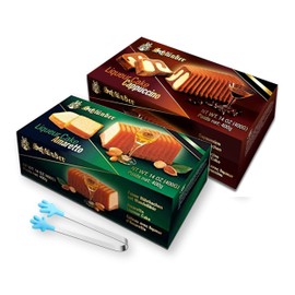 Combo Pack Schlunder Liquor Cakes 14 Oz. (400 G.) X 2 with Mini Silicone Tongs (Amaretto & Cappuccino)