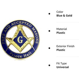 Prince Hall Free Accepted Masons Blue & Gold Masonic Auto Car Emblem