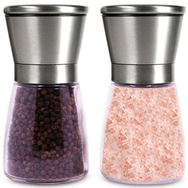 HJ, Pepper Mill Pepper Grind Pepper Mill Ceramic Grinder Salt piperitum, Adjustable Coarseness Crystal Salt Multifunctional Manual Set of 2