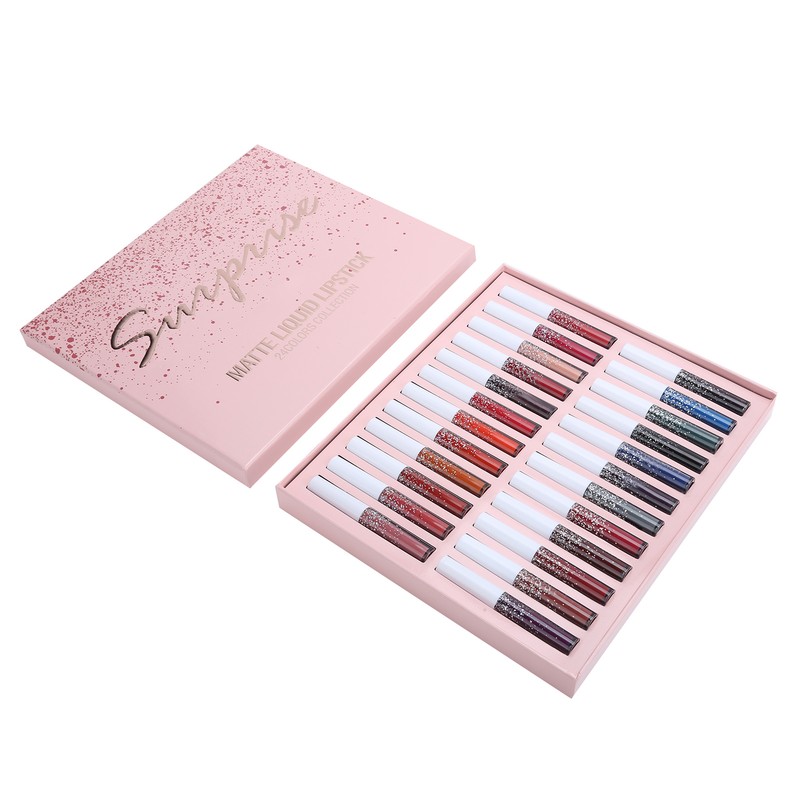 24pcs LANGMANNI Matte Lip Glaze Set Waterproof NonStick Cup Lip