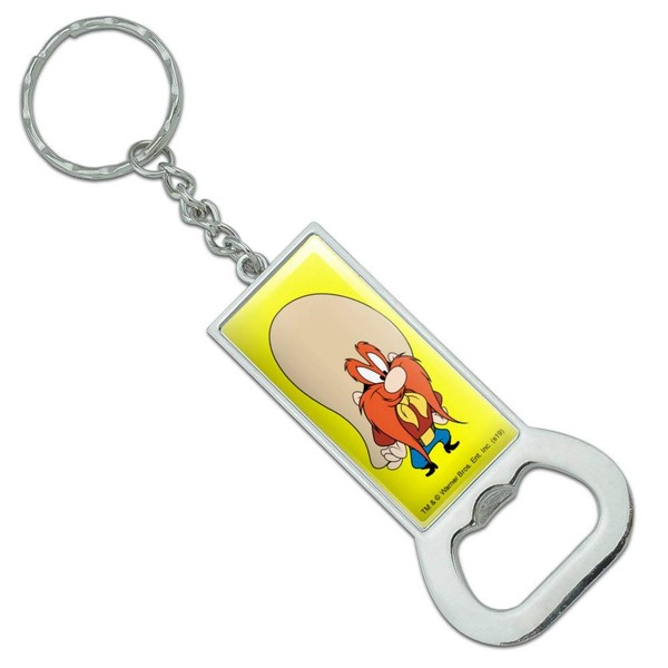 Looney Tunes Yosemite Sam Keychain Rectangle Chrome Plated Metal Bottle