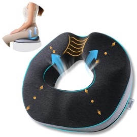 Memory Foam Round Seat Cushion, Chair, Donut Cushion, Cushion, 3D Ergonomic Hollow Ventilation Design, Anti-Slip, Washable Cover, Hemorrhoids, Postpartum, Office, Driver Seat, Popular in 2026 (Black and Gray)