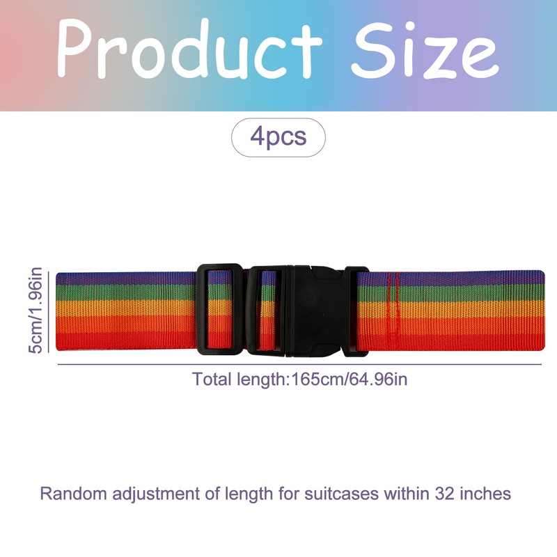 Luckious 4 PCS Universal Luggage Strap - Adjustable Rainbow Travel