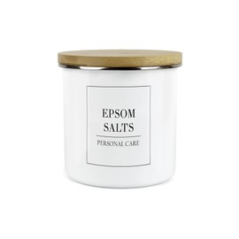 Minimalist Range Epsom Salts Storage Canister - White Metal Enamel Kitchen And Bathroom Storage Container