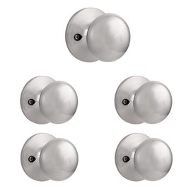 Probrico Dummy Door Knobs,Stain Nickel Finish, Single Side Flat Ball Style, Non-Turning Closet French Door Handles, 5 Pack
