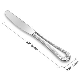 KEAWELL Pearl Edge 4-Piece Premium Dinner Knives: Stainless Steel Table Knives with a Refined Bead Design, Brightly Polished, 9.6 Inches, Dishwasher Safe. (Silver)