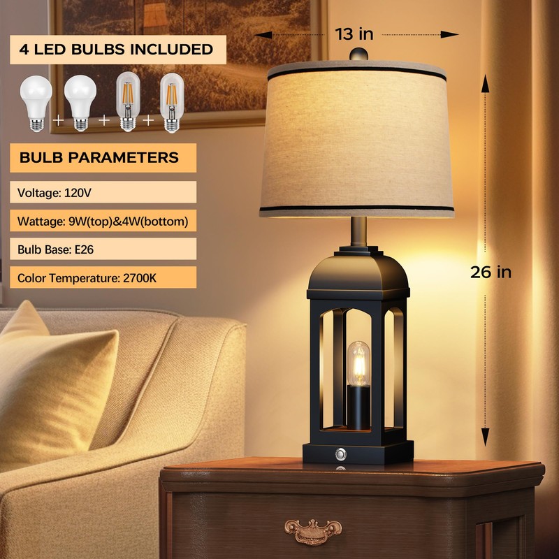 QiMH Table Lamp for Living Room, Farmhouse Lamps Set of