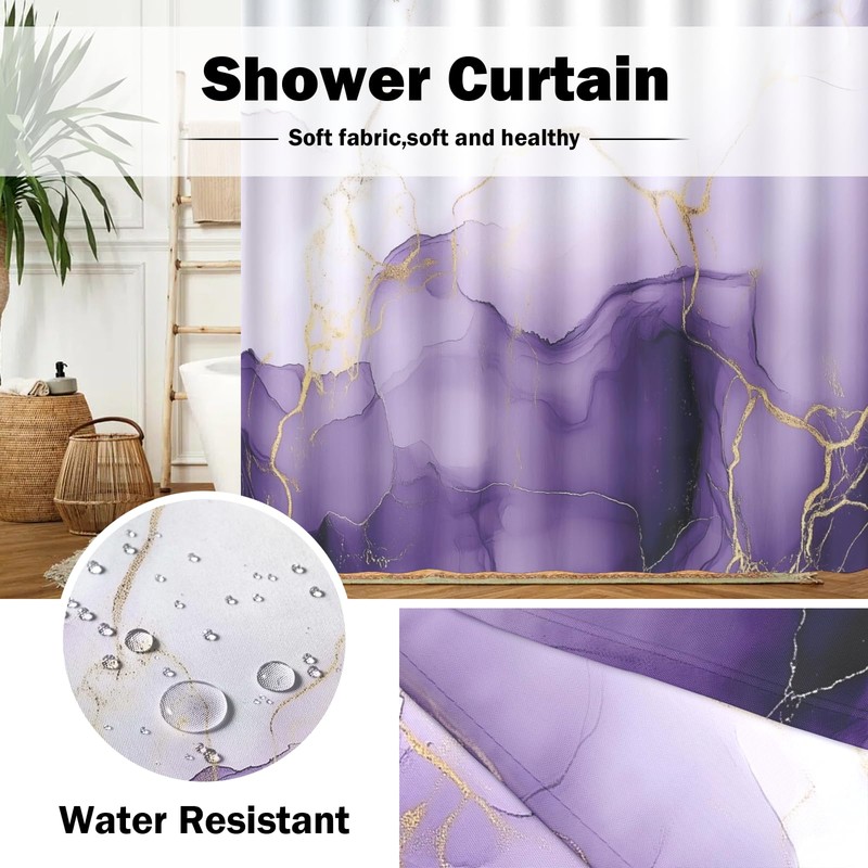 VentuCoven Marble Shower Curtain Purple Marble Shower Curtain for Room