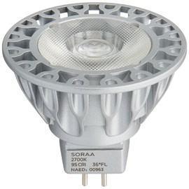 Bulbrite SM16-09-36D-927-03 SORAA 9W LED MR16 2700K VIVID3 36° DIM, Silver