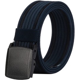 LionVII Men's Belt Plastic Buckle Military Webbing Fully Adjustable Work Belt, Navy blue with black trim, Einheitsgröße