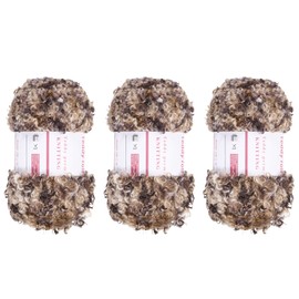 sourcing map 3pcs Eyelash Yarn Fur Soft Fluffy Chunky Polyester Yarn Fuzzy Dark Brown for Crocheting Knit DIY Clothes Bag - 55Yard/50m, 3.53oz x 3