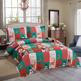 Christmas Quilt Set Full/Queen Size Christmas Snowman Quilts Bedspread Rustic Plaid Patchwork Lodge Cabin Home Decor Quilt Holiday Xmas Bedding Lightweight Reversible Coverlet Set with 2 Pillow Shams