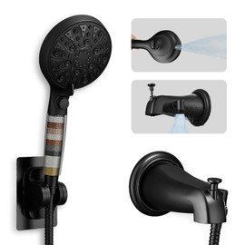 Metal Tub Spout with Diverter, 10 Settings Handheld Filtered Shower Head with ON/Off Pause Switch, Tub Spout with Shower Attachment, Bathtub Faucet with Sprayer, Black