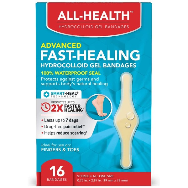 All Health All Health Advanced Fast Healing Hydrocolloid Gel Bandages, Fingers & Toes, 16 ct | 2X Faster Healing for First Aid Blisters or Wound Care