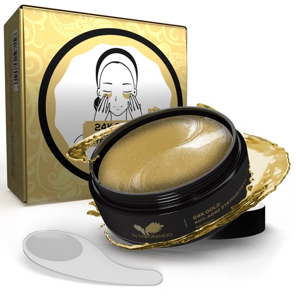 Korean skincare by Saborando - Gold Eye Pads for Dark Circles and Wrinkles, Eye Mask with Collagen and Hyaluron, Anti-Ageing Eye Care 24k Gold Gel Eye Pads 60 x Beauty Masks