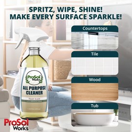 PROSOL WORKS Bathroom Cleaner 16 oz - Daily Cleaning Spray for Shower Curtain, Sink, Shower, Tile, Bathtub, & Toilet Bowl Cleaners Revealing Natural Shine & Refreshing Scent- Safe on All Surface