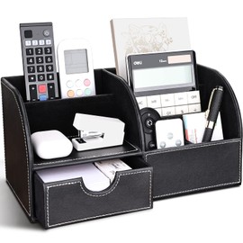 Richblue PU Leather Desk Organiser, Pen Holders Desk Tidy Organiser Set, office Pen Pot for DeskN (L-Black)