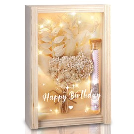 Money Gift Birthday, Money Gifts Packaging, Happy Birthday Gift Box Including Dried Flowers, Test Tube, Fairy Lights, Money Gifts for Women, Wooden Birthday Gift (Beige)