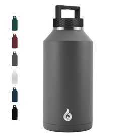BJPKPK Half Gallon Water Bottle Insulated, Dishwasher Safe 64 oz Water Bottle with Handle, Leakproof BPA Free Thermal Flasks, Large Stainless Steel Jug for Sports, Grey
