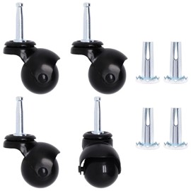 BUXIMN 4pcs 1.5 Inch Office Chair Wheel Replacement, 360 Degree Stem Caster Wheels with Sockets, Vintage Ball Swivel Caster for Furniture Cabinet Desk Table Chair (Black)