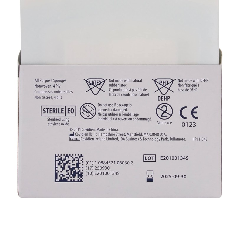 Covidien 8042 Curity Non-Woven All-Purpose Sponge, Sterile 2's in Peel-Back